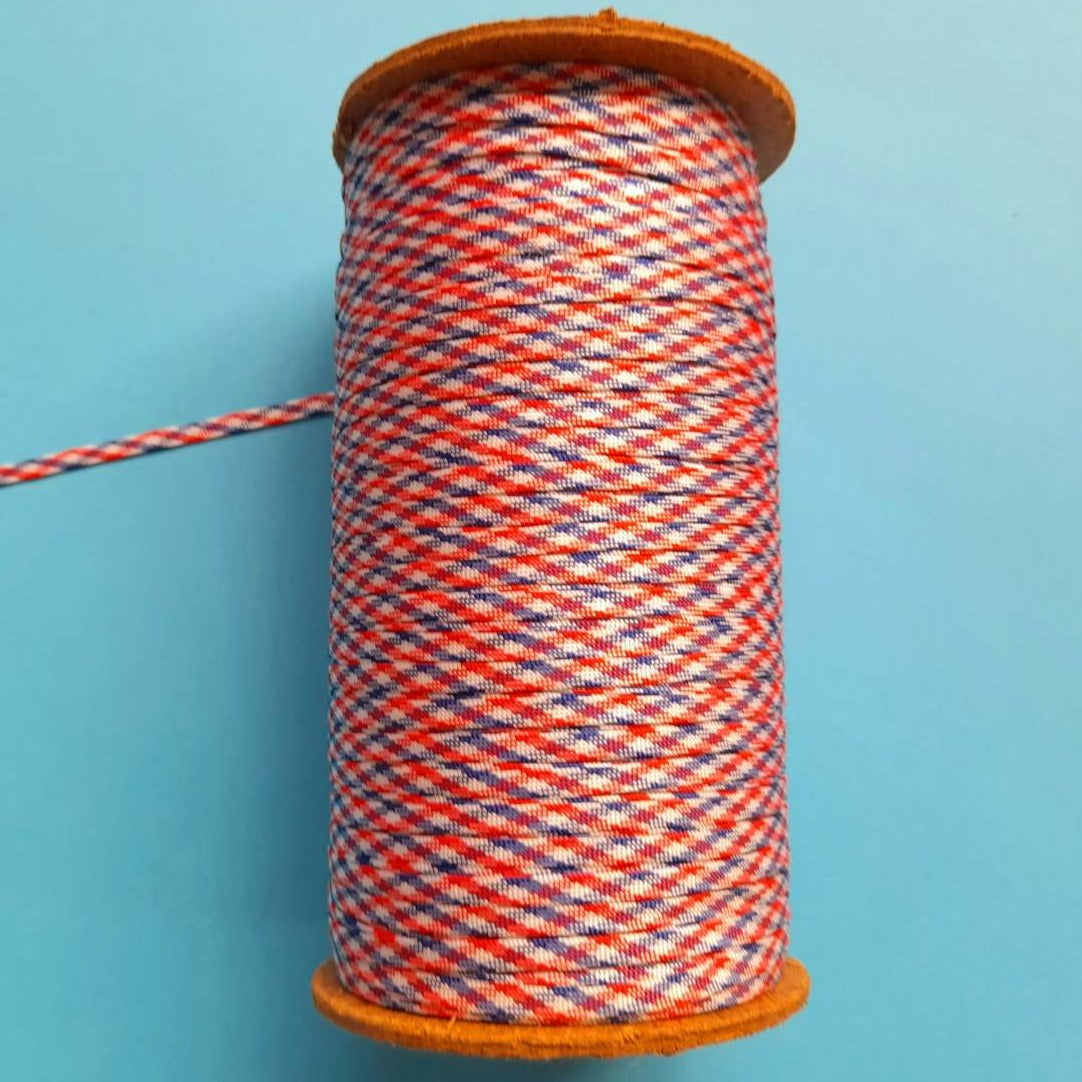 20 metres approximately of mini tartan type braid red and white and blue size 5mm clearance