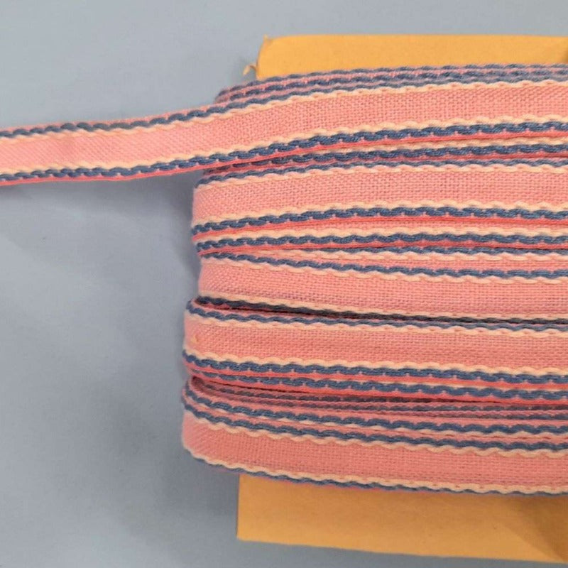 50 metre card Light Pink tape type braid with embroidered stitched design 15mm wide clearance