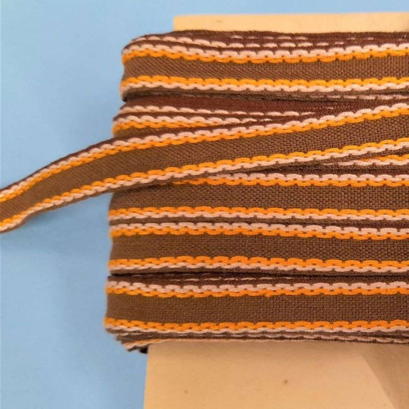 50 metre card Brown tape type braid with embroidered stitched design 15mm wide clearance