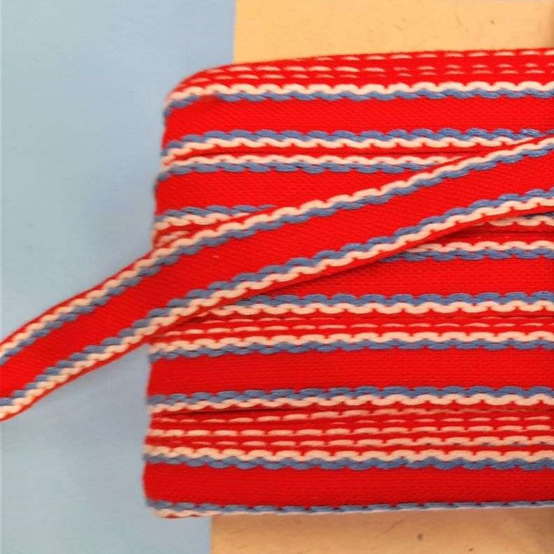 50 metre card Red tape type braid with embroidered stitched design 15mm wide clearance