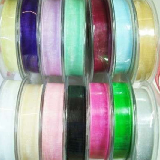 25 metres of 15mm chiffon ribbon choice of colour