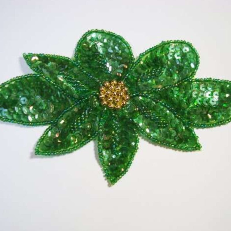 Green sequins and gold beads motif with a broach pin on back 18cm x 9cm clearance