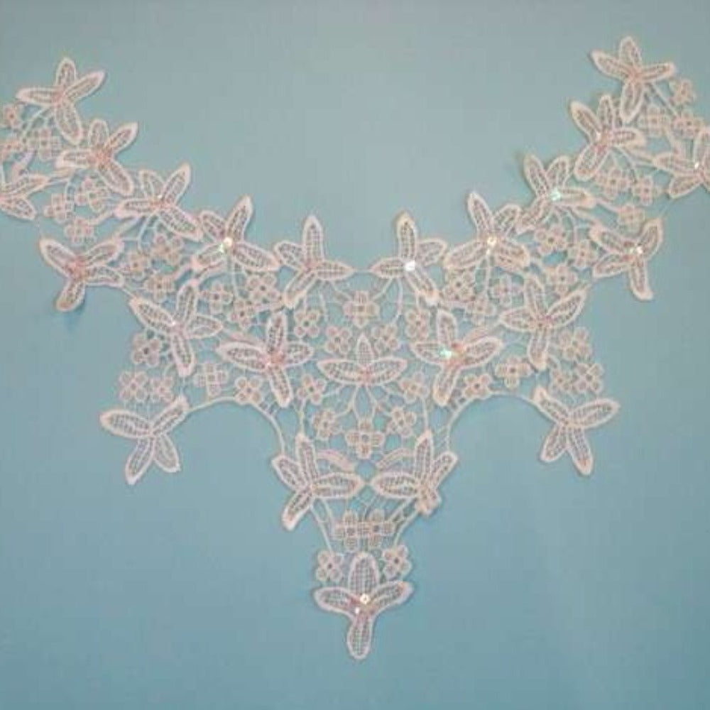 Large ivory guipure motif 45cm x 20cm with sequins and beads clearance