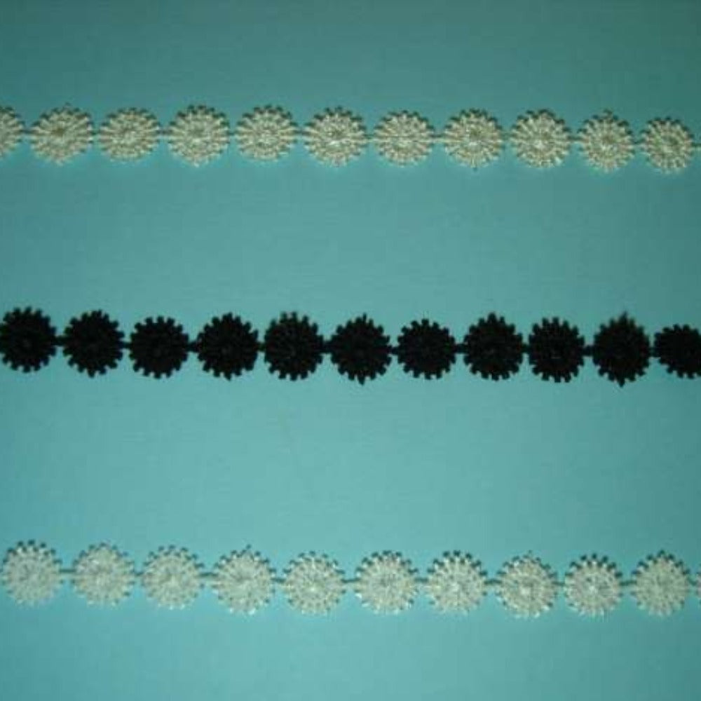 Guipure lace small daisy design 27 metres of 10mm wide choice of colour