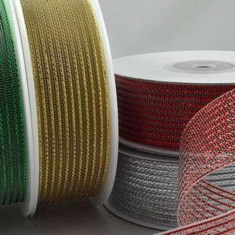 20 metre reel of lurex stripe ribbon choice of colour 25mm wide