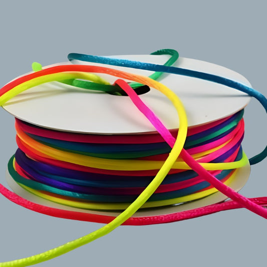 25 metre reel of Rainbow colour satin cord 2mm [ Rats Tail ]