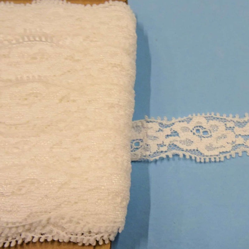 20 metres of WHITE lace with rose design 22mm wide clearance
