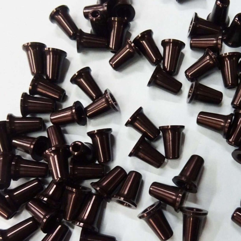 100 black bell shape ends 15mm with 3mm hole for cord clearance