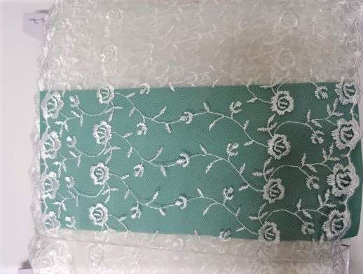 13.7 metres of IVORY fine tulle embroidered wedding type lace 20cm / 8 inch wide double edged
