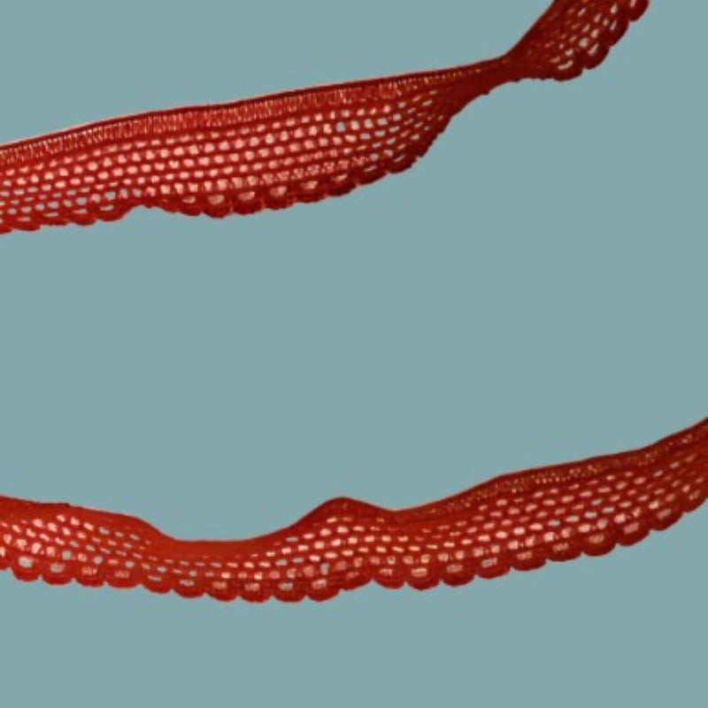 20 metres of lace type red elastic with 12mm wide loose in a bag clearance