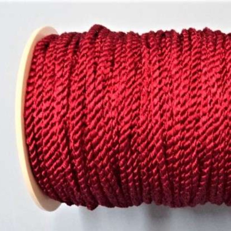 130 metre reel of Maroon satin twist cord 3mm wide clearance