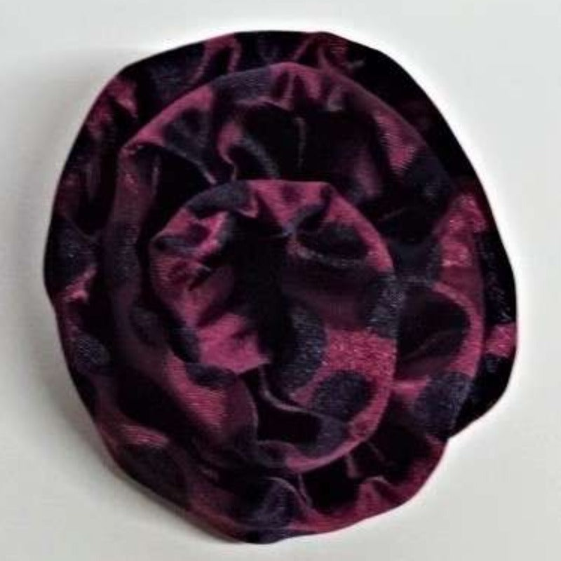 Brooch rose with satin fabric maroon with black spots 70mm clearance