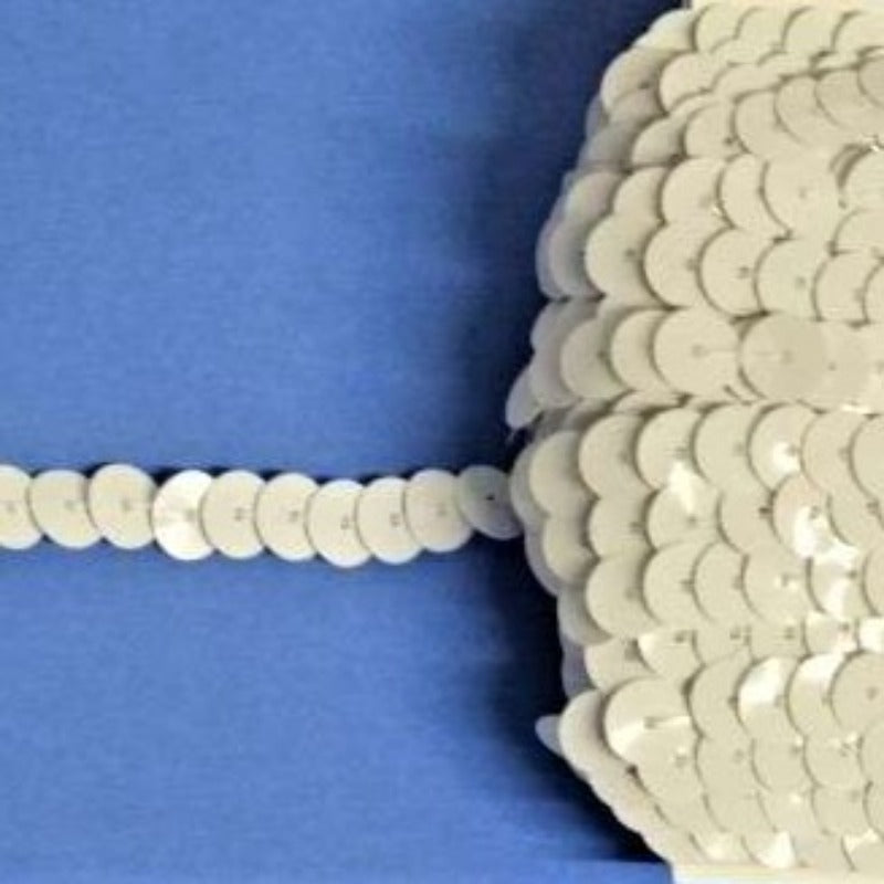 25 metre approximately of 8mm strung sequins White on a card clearance