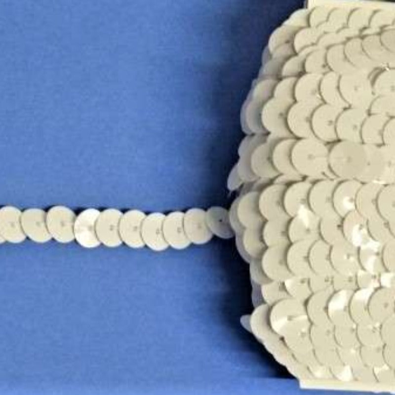 20 metre approximately of 10mm strung sequins White on a card clearance