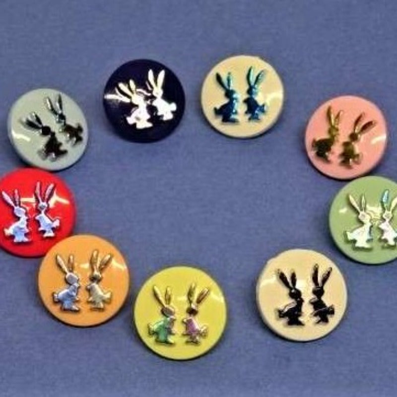 100 twin rabbits rainbow foil buttons 13mm choice of colour