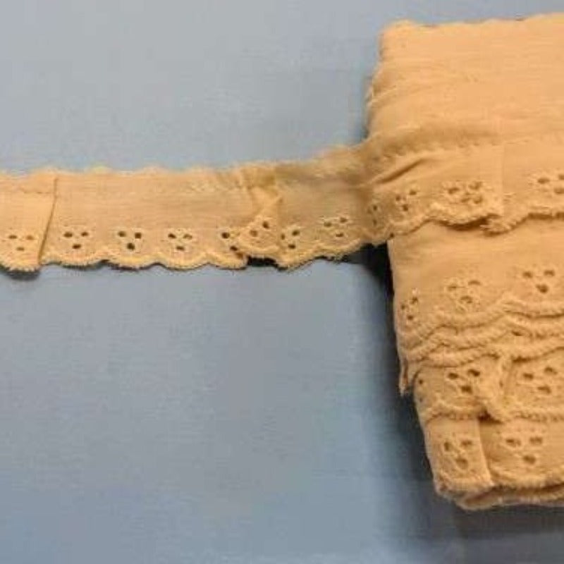 45 metres of lightly gathered ecru broderie anglaise 25mm clearance