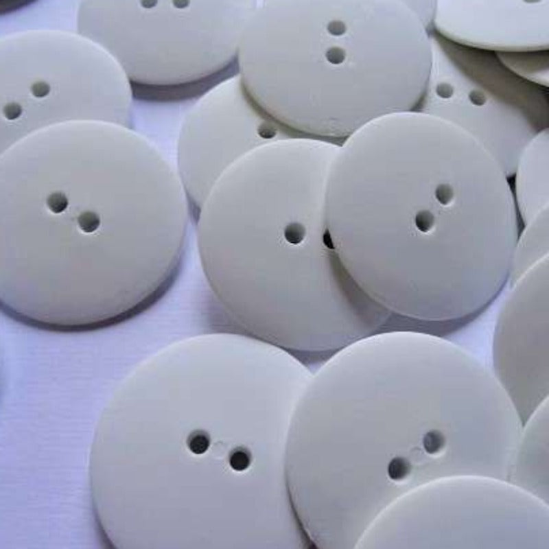 50 Large Matt White Buttons with 2 holes size 32mm clearance
