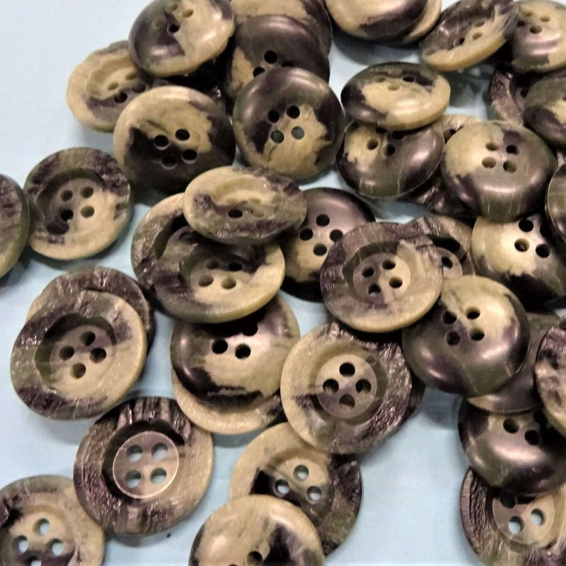 100 light / dark olive 4 hole textured buttons 19mm clearance
