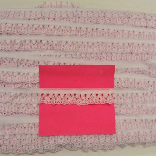 33 metres of WHITE AND PINK gathered lace 15mm designs may vary