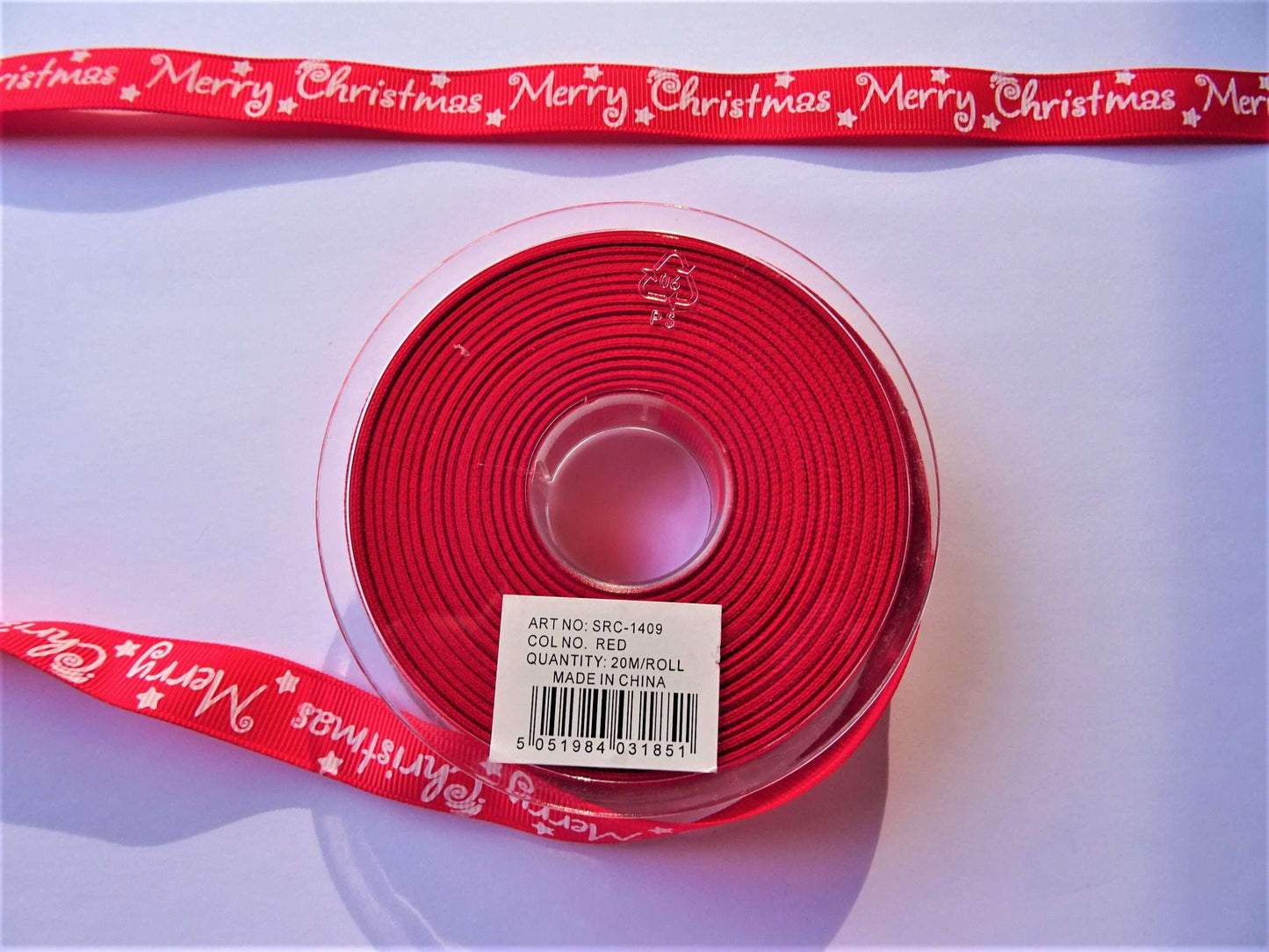 20mts grosgrain RED ribbon Merry Christmas design 16mm wide