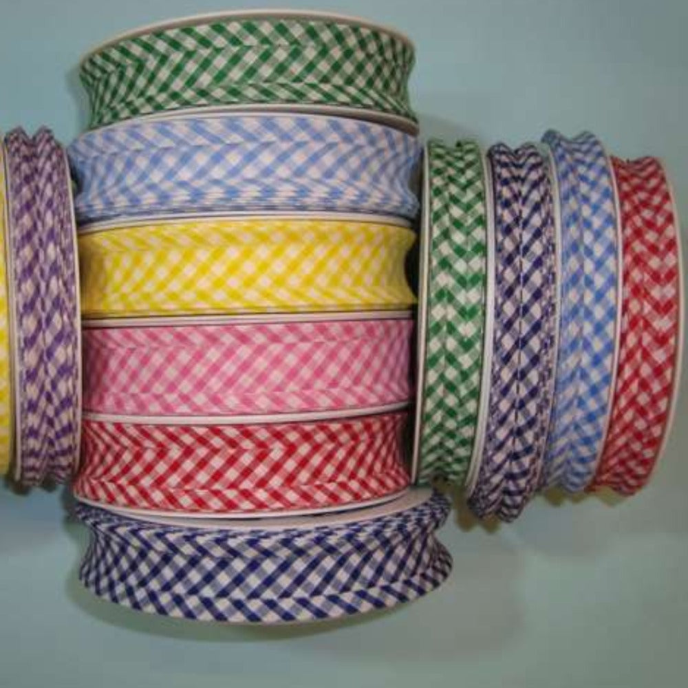 25 metres of Gingham bias binding 25mm wide choice of colour clearance