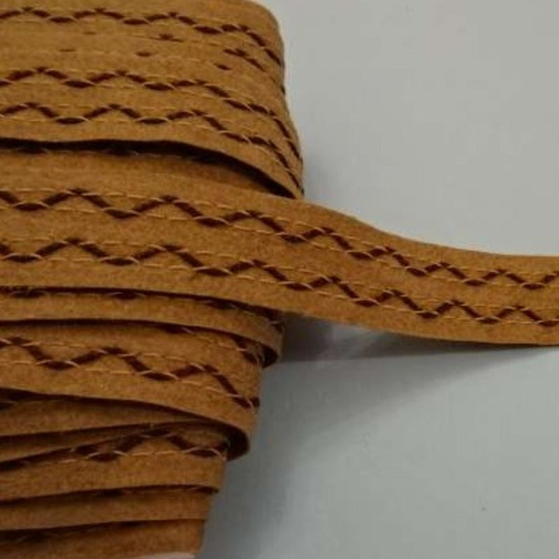 20 Metres Of Beige Braid With Dark Brown Stitches 18mm Wide Clearance