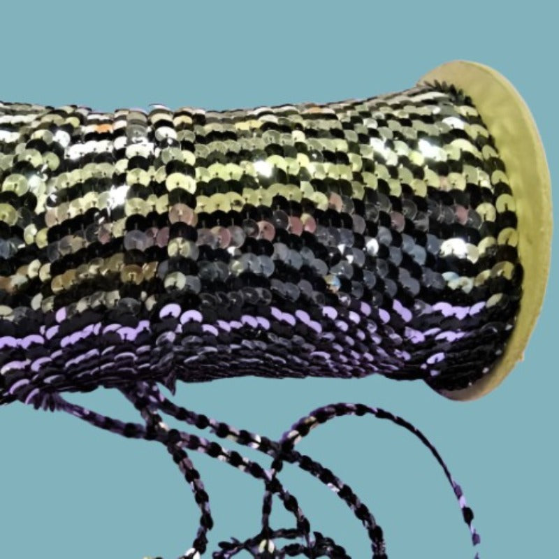 20 metres approximately of 6mm strung sequins two tone Black / Silver on a card clearance