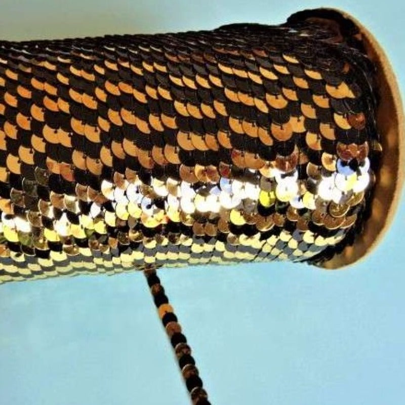 25 metre approximately of 6mm strung sequins two tone Black / Gold on a card clearance