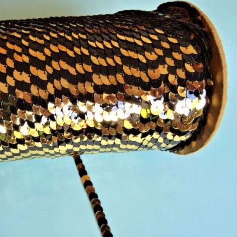 25 metre approximately of 8mm strung sequins two tone Black / Gold on a card clearance