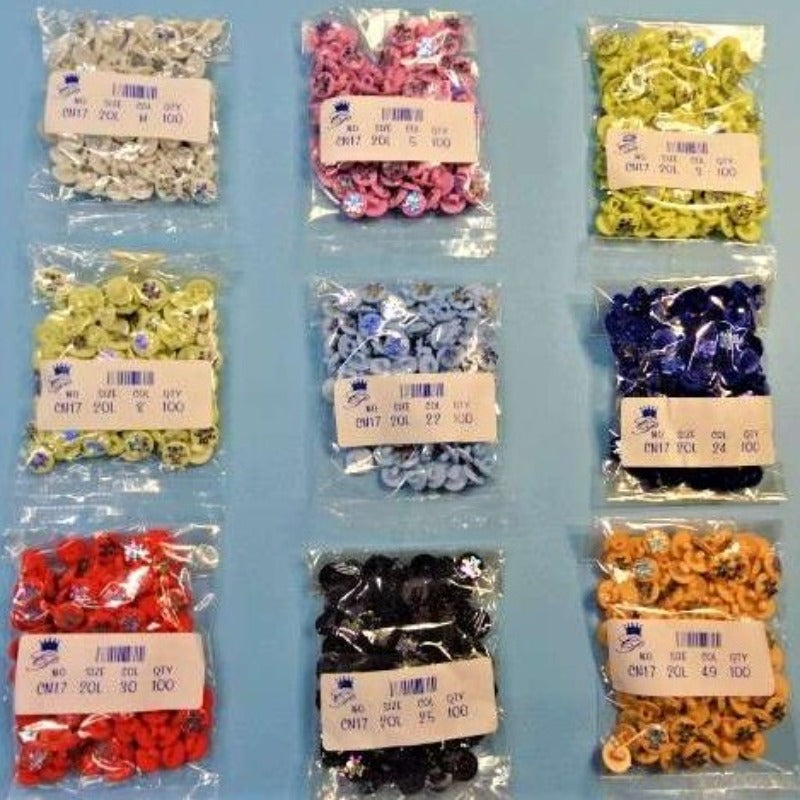 100 baby bear rainbow foil buttons 13mm choice of colour