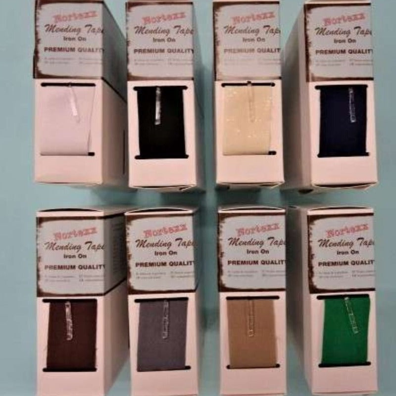 25 metres in a box iron on mending fabric / tape 35mm wide choice of colours