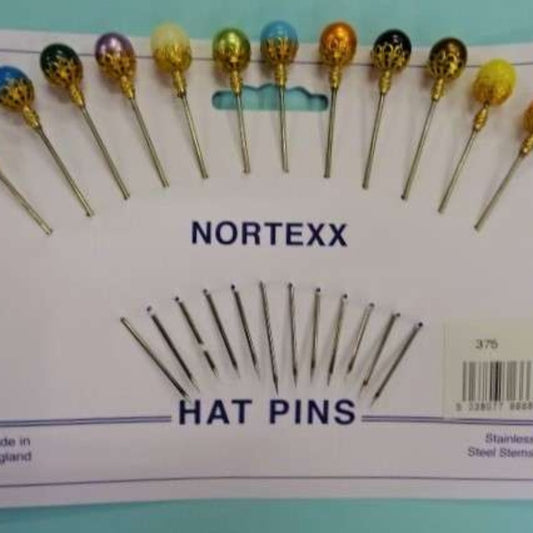 Card of 12 hat pins with assorted coloured top with fancy gold cup
