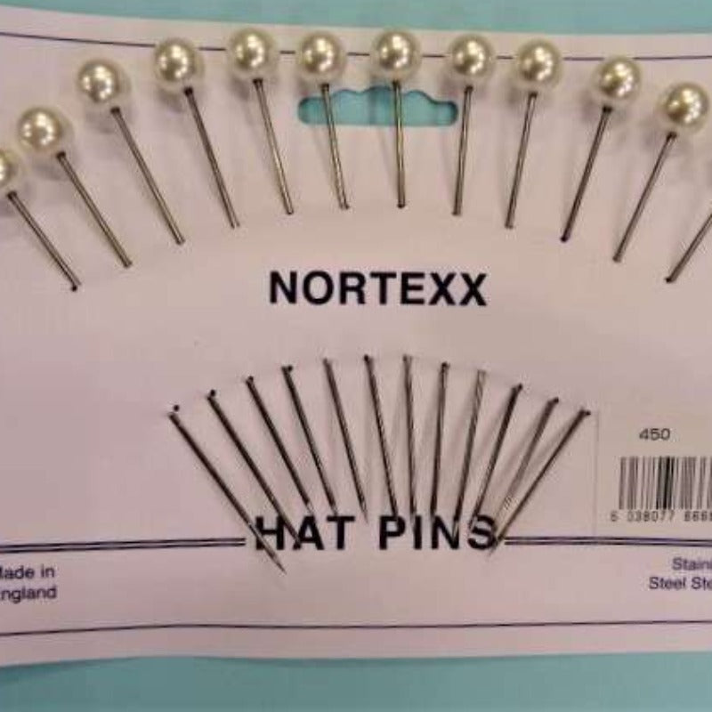 Card Of 12 Hat Pins With White Pearl Top