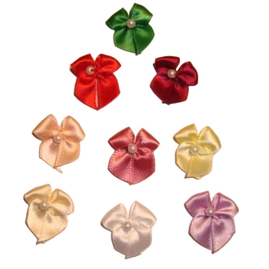 100 bows made with satin ribbon with one pearl size 9.5mm