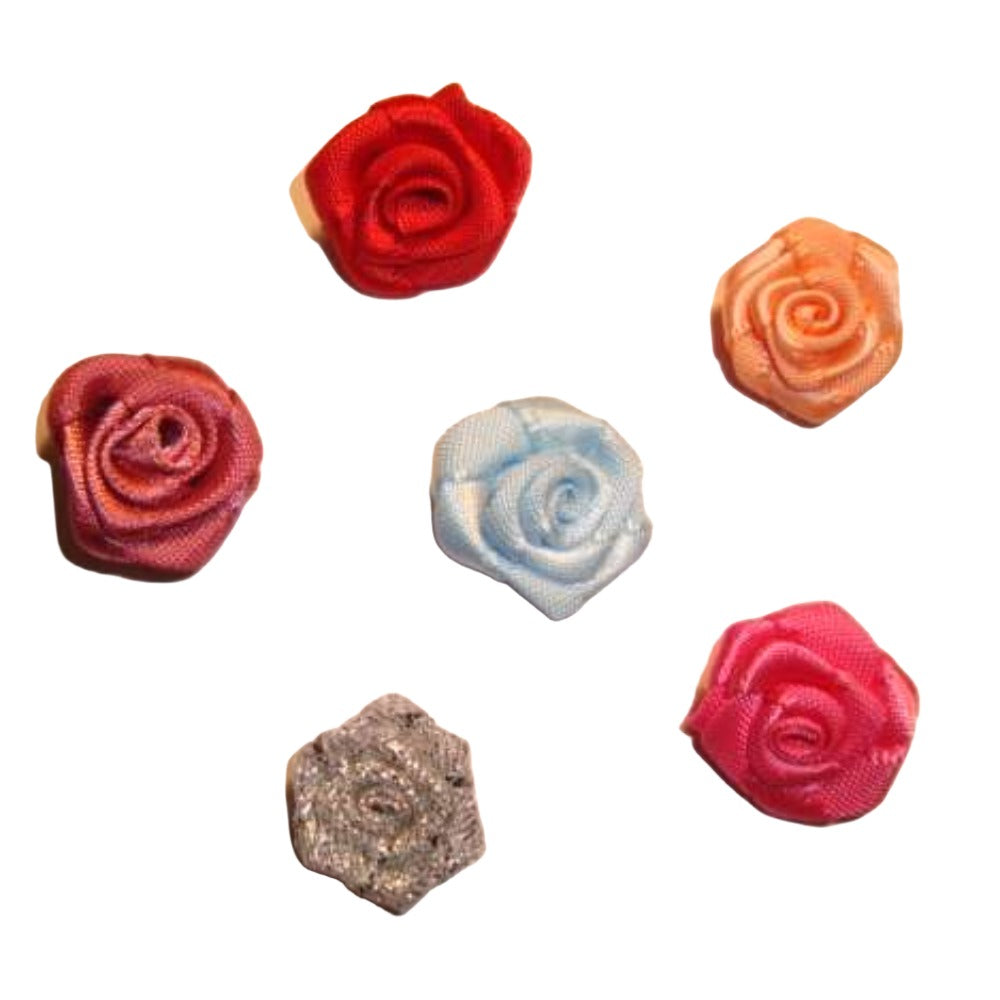 100 flat satin ribbon roses size 16mm choice of colour