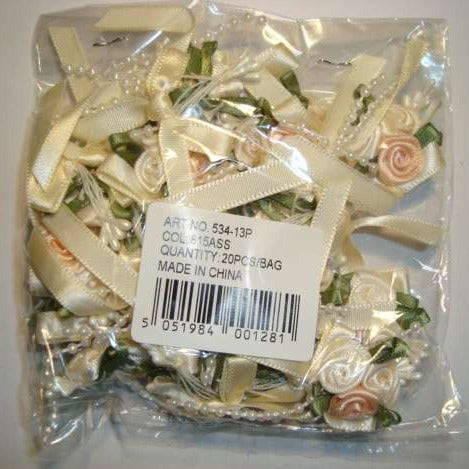 20 triple rose bow with pearls size 2cm With Mixed Colour Roses choice of colour NEW COLOUR