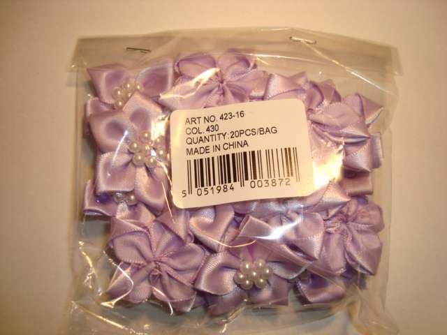 20 pearl centred spike type satin ribbon flower choice of colour