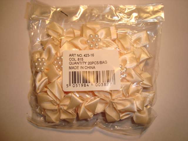 20 pearl centred spike type satin ribbon flower choice of colour