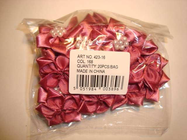 20 pearl centred spike type satin ribbon flower choice of colour