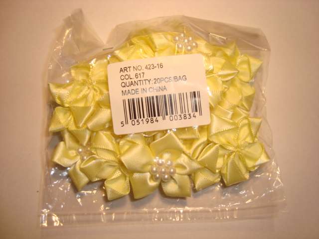 20 pearl centred spike type satin ribbon flower choice of colour