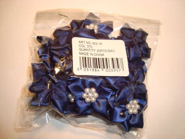 20 pearl centred spike type satin ribbon flower choice of colour