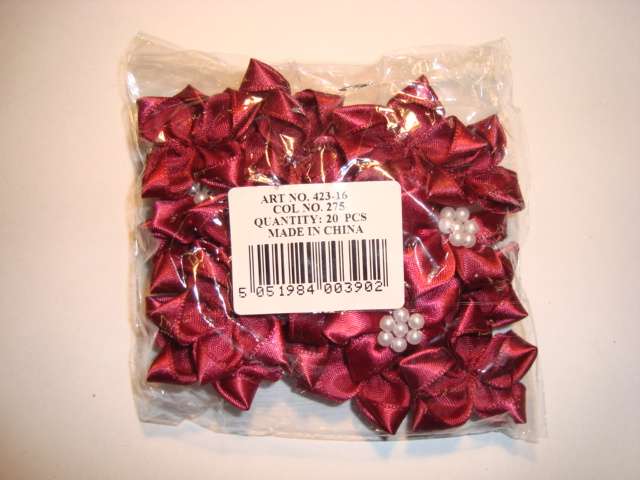 20 pearl centred spike type satin ribbon flower choice of colour