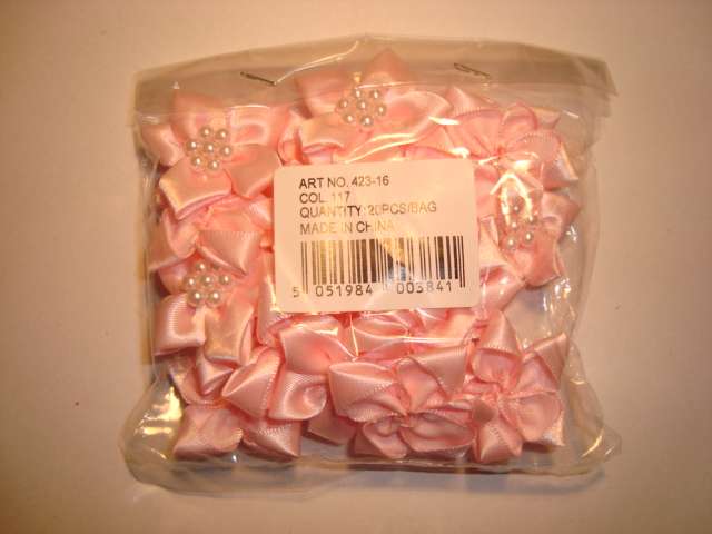 20 pearl centred spike type satin ribbon flower choice of colour
