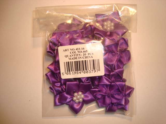 20 pearl centred spike type satin ribbon flower choice of colour