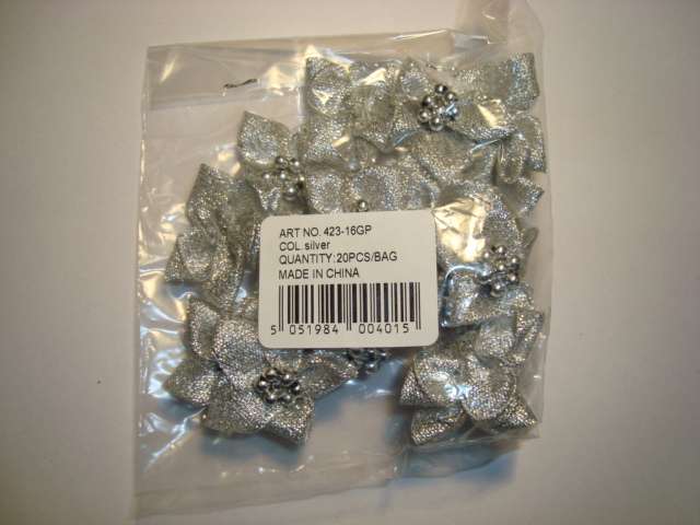 20 pearl centred spike type satin ribbon flower choice of colour