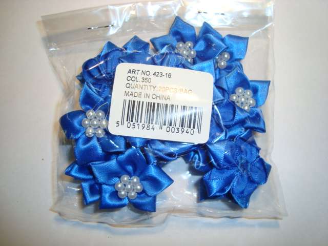 20 pearl centred spike type satin ribbon flower choice of colour