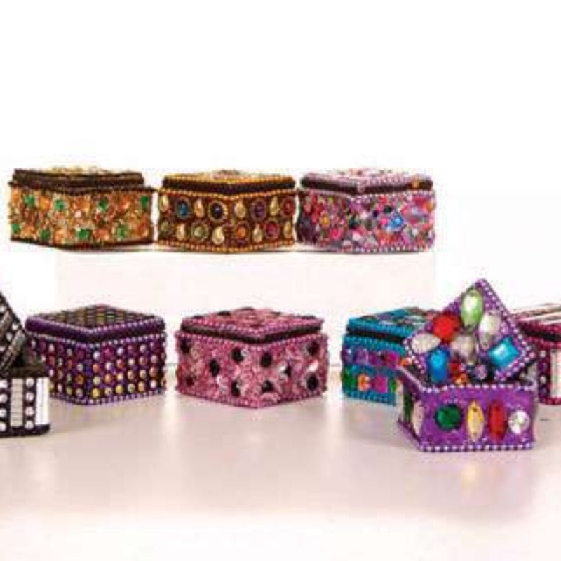 6 Glitter Square Sparkle Jewel Box Assorted Colours some with stones and beads