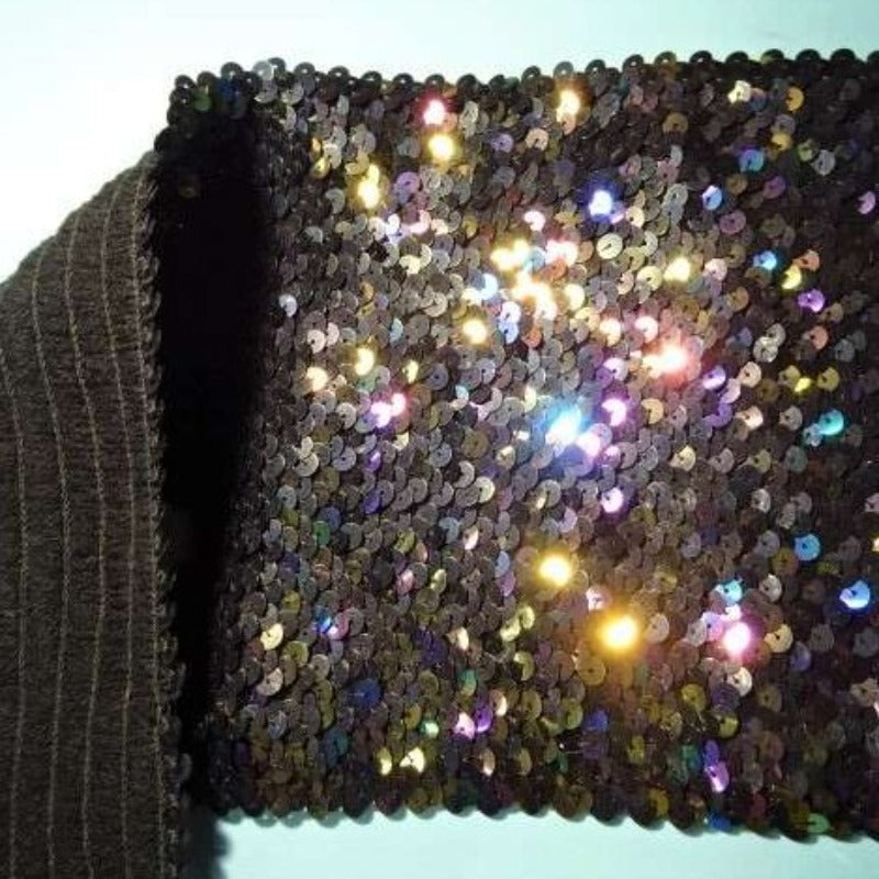 One metre of sequin stretch dark multi colour 18cm / 7 inch wide clearance