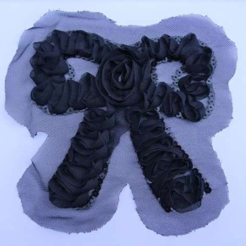 10 Navy / Black Chiffon Bow Shape Motifs On Sequin Motifs 18cm x 18cm Clearance
