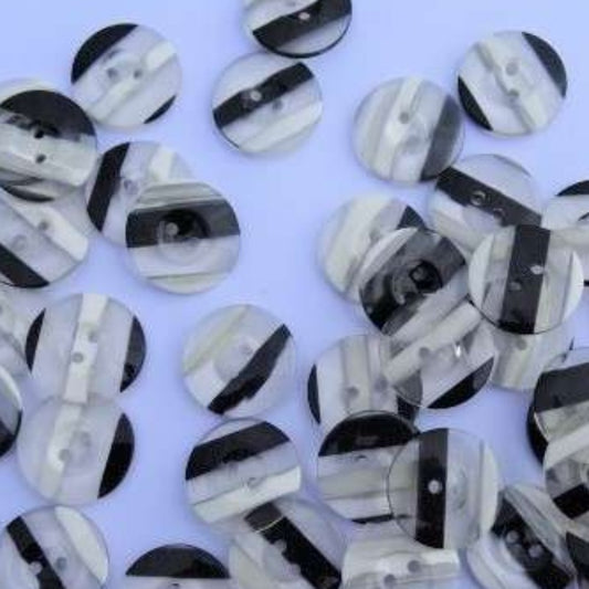 50 striped two hole buttons 22mm Black / White / Clear clearance